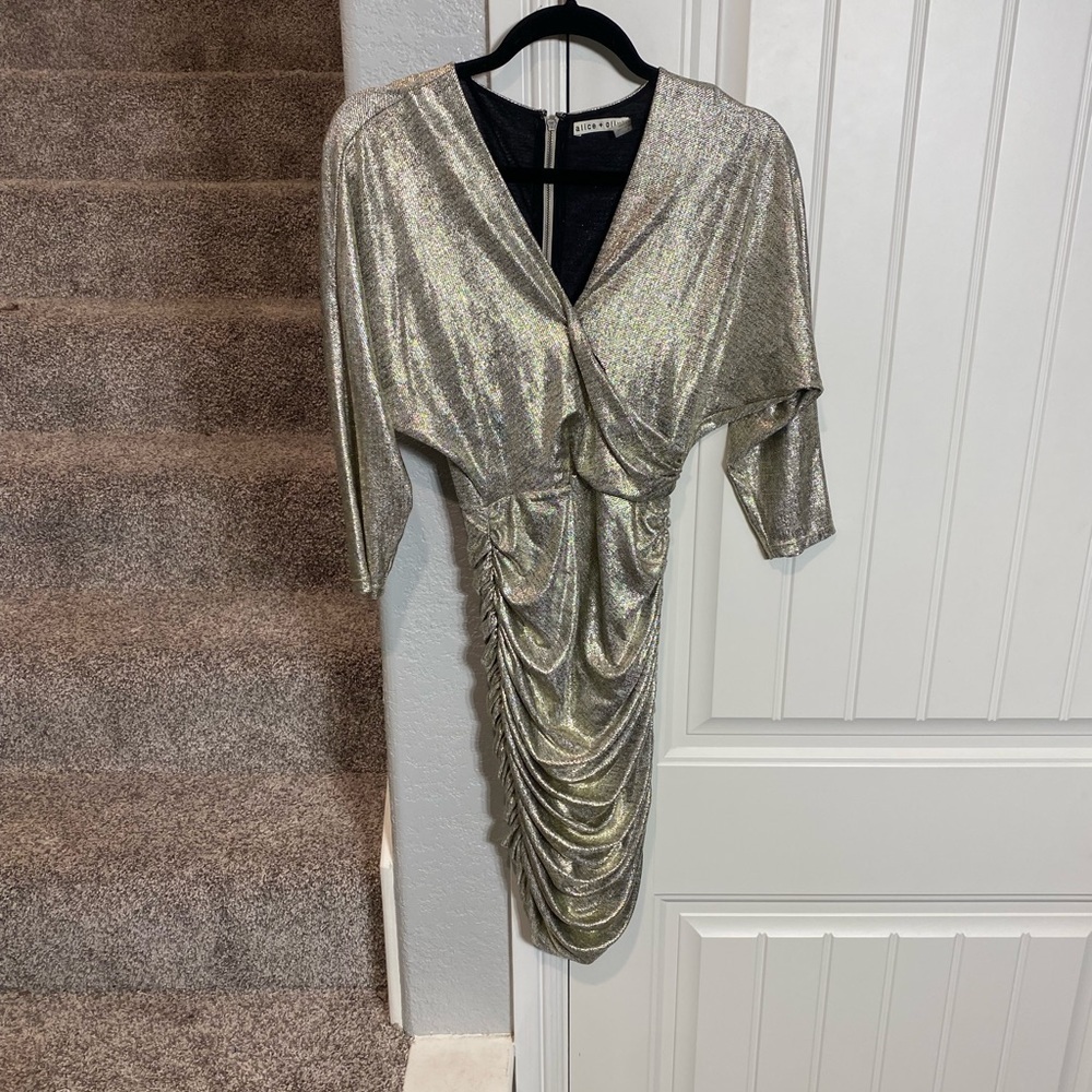 Alice + Olivia Metallic Ruched Pace Dress - Picture 7 of 10